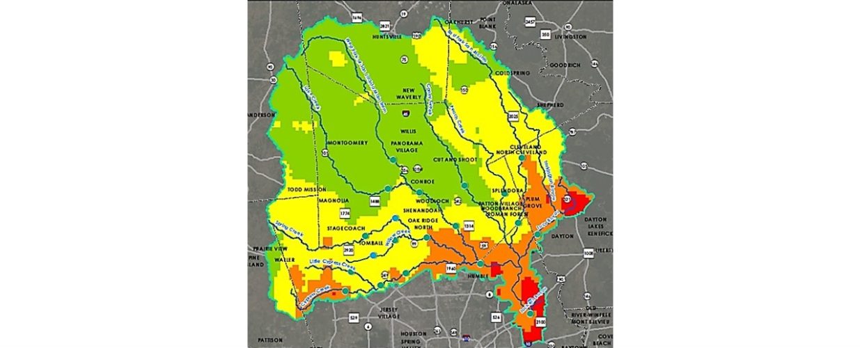 drainage map of San Jacinto region including counties, watersheds, lakes, and streams